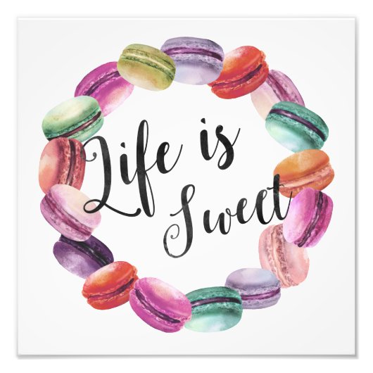 Het leven is zoet | Waterverf Macarons Art Print Foto Afdruk (Voorkant)