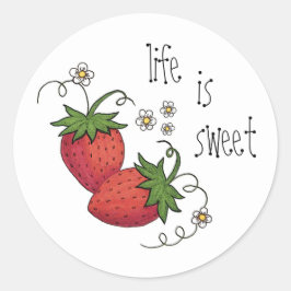 Het leven is zoete aardbei ronde stickers