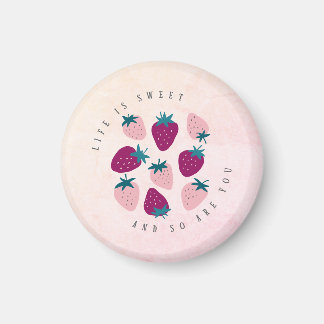 Het leven is zoete aardbeienkast magneet