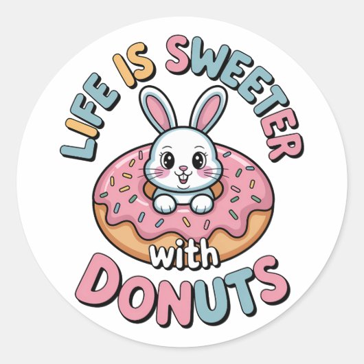 Het leven is zoeter met donuts ronde sticker (Voorkant)