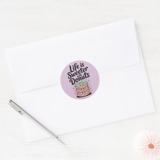 Het leven is zoeter met donuts ronde sticker (Envelop)