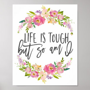 Het leven is zwaar, Inspirerend citaat, Boho flora Poster
