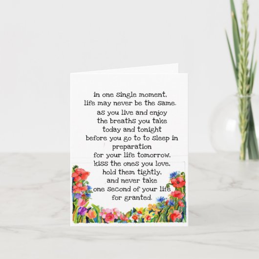 "Het leven kan in een moment veranderen"+ waterver Bedankkaart (Voorkant)