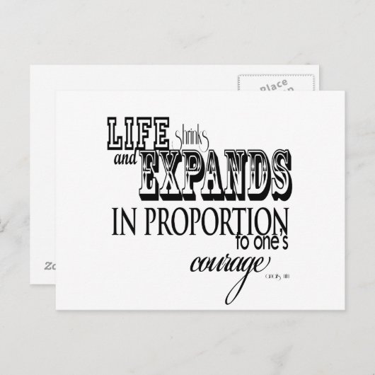 Het leven krimpt en breidt zich uit ... Anais Nin Briefkaart (Voorkant / Achterkant)