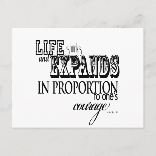 Het leven krimpt en breidt zich uit ... Anais Nin Briefkaart (Voorkant)