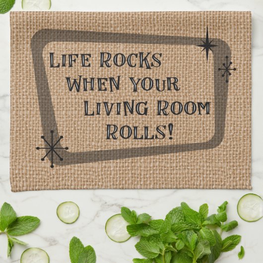 Het leven loopt op wanneer je woonkamer rolt, RV F Theedoek (Gevouwen)