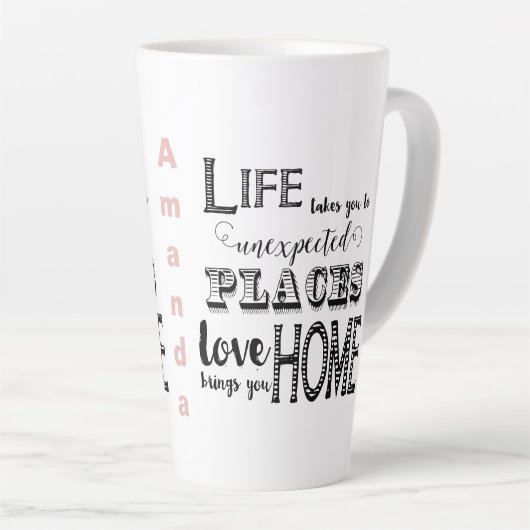 Het leven neemt je mee naar onverwachte plekken wa latte mok (Rechterhoek)