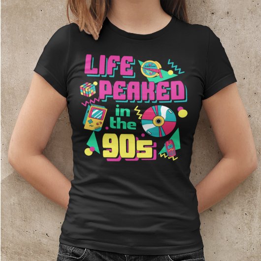 Het leven piekte in de roze retroflector van de ja t-shirt