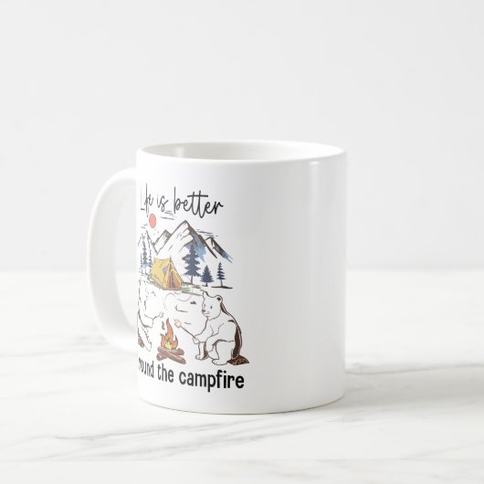 Het leven rond de kampvuur is beter koffiemok (Voorkant links)