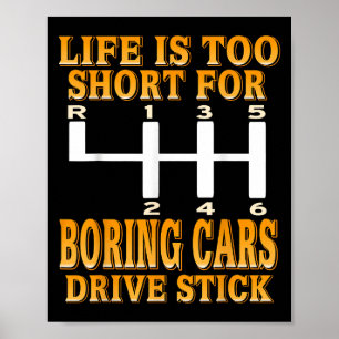 Het leven te kort saaie auto's rijden stick shift  poster