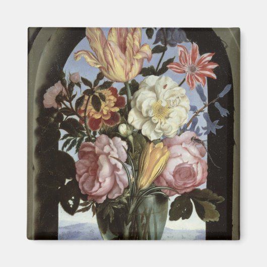 Het leven van bloemen in een drink glas magneet (Voorkant)