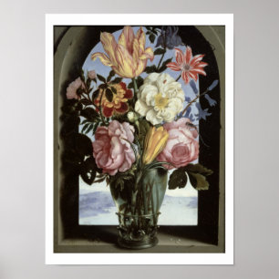 Het leven van bloemen in een drink glas poster