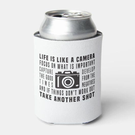 Het leven van de fotograaf is als een camera fotog blikjeskoeler (Blikje Voorkant)
