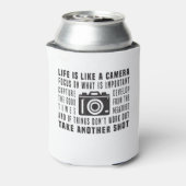 Het leven van de fotograaf is als een camera fotog blikjeskoeler (Blikje Achterkant)