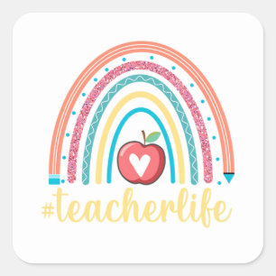 Het leven van de leraar – een regenboog van toewij vierkante sticker