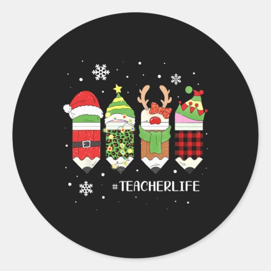 Het leven van de leraar Kerstmis Kerstmis Plaid Sa Ronde Sticker (Voorkant)