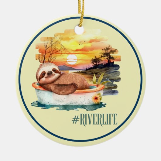 Het leven van de rivier | Leuke luiaard aangepaste Keramisch Ornament (Voorkant)
