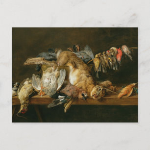 Het leven van dode vogels en een haas op tafel briefkaart