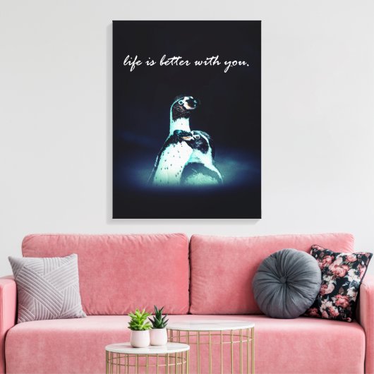 het leven van een romantisch pinguïn koppel is bet canvas afdruk (Insitu (Woonkamer))