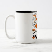 Het leven van een showghoul Halloween kostuum Bow  Tweekleurige Koffiemok (Links)