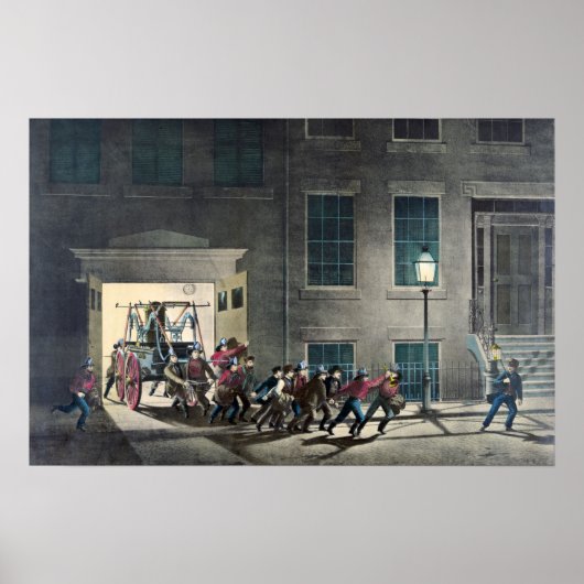 Het leven van een vuurman - het nachtalarm - 1854 poster (Voorkant)