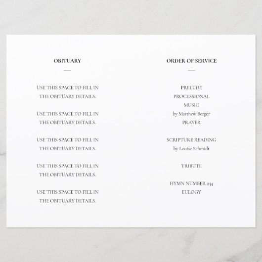 Het leven van het begrafenisprogramma vieren met f (Achterkant)