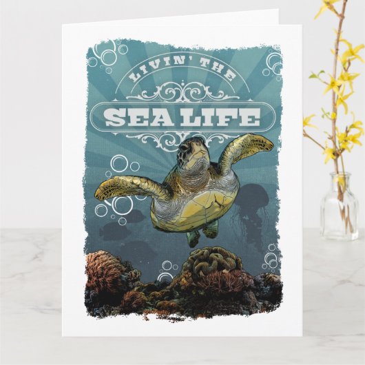 Het leven van het Zee Life Turtle Folded Kaart (Gele Bloem)