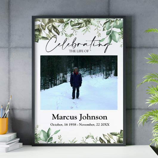Het leven vieren 24x36 Groene bladeren Funeral Poster