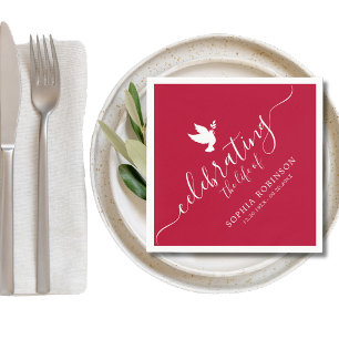 Het leven vieren Elegant Script Dove Funeral Servet