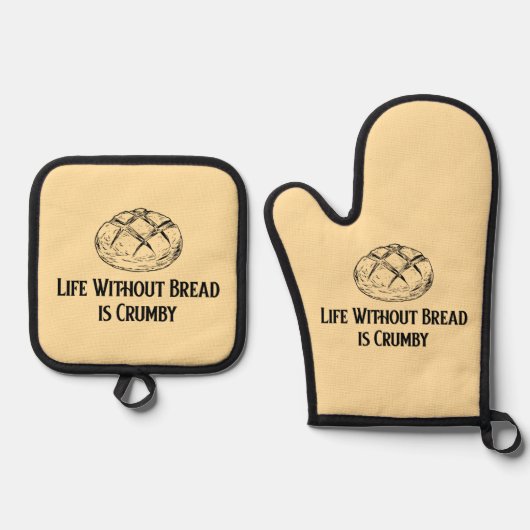 Het leven zonder brood is kruimelig ovenwant & pannenlap set (Voorkant)
