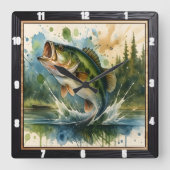 Het levendige Jumping Bass Lake Vierkante Klok (Voorkant)