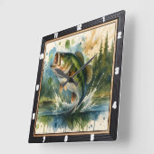 Het levendige Jumping Bass Lake Vierkante Klok (Hoek)