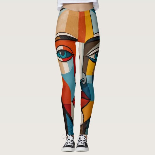 Het levendige Kleurrijke Abstracte Gezicht Schilde Leggings (Voorkant)