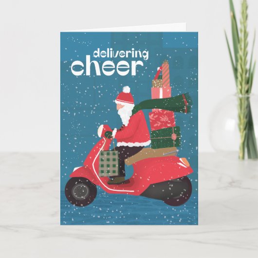 Het leveren van Cheer Santa Scooter Wenskaart Kaart (Voorkant)