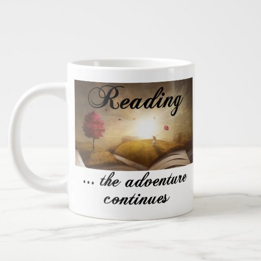 Het lezen, het avontuur gaat verder grote koffiekop (Links)