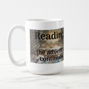Het lezen, het avontuur gaat verder koffiemok