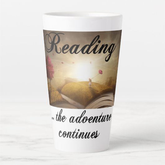 Het lezen, het avontuur gaat verder latte mok (Voorkant)