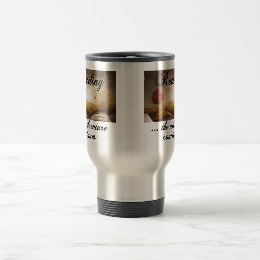 Het lezen, het avontuur gaat verder reisbeker (Center)