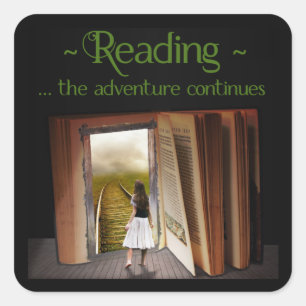Het lezen, het avontuur gaat verder vierkante sticker