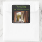Het lezen, het avontuur gaat verder vierkante sticker (Tas)