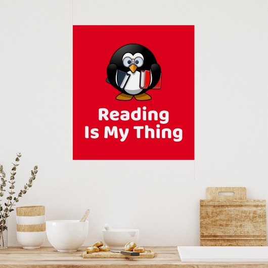 Het lezen is mijn ding pinguïn Poster (Keuken)