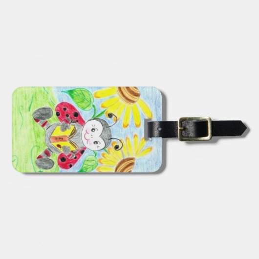 Het lezen ladybug kind gepersonaliseerd bagagelabe bagagelabel (Voorkant horizontaal)