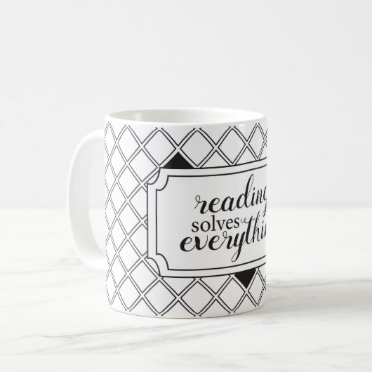 Het lezen lost alles koffie Mok op (Voorkant links)