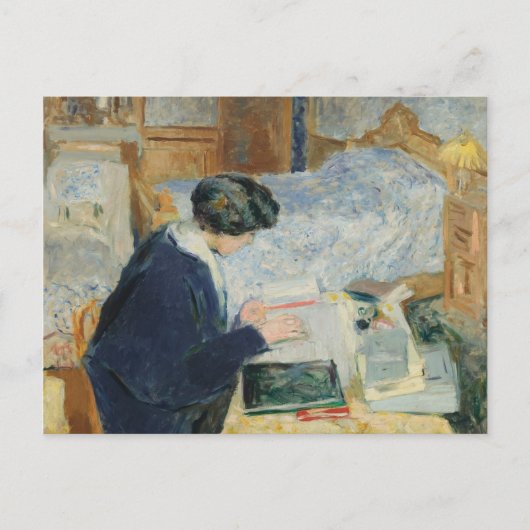 Het lezen naast haar bed briefkaart (Voorkant)