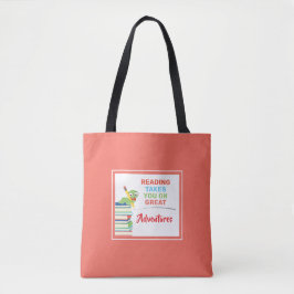 Het lezen neemt je op de grote avonturenbookworm tote bag