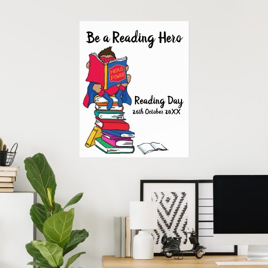 Het lezen van de dag op een stapel van de gebeurte poster (Thuiskantoor)