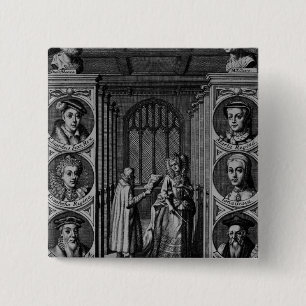 Het lezen van een brief aan koningin Elizabeth I Vierkante Button 5,1 Cm