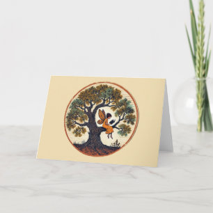 Het lezen van Fairy in een eikenboom Kaart