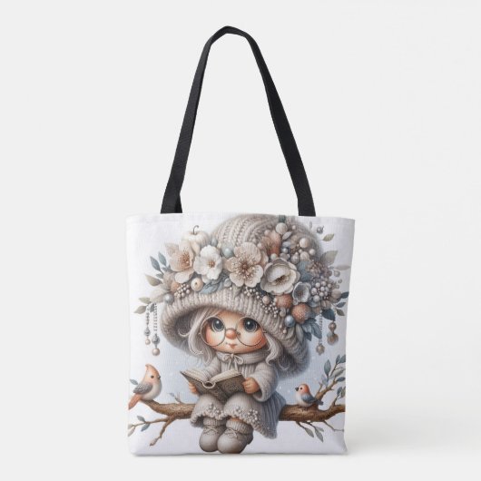 Het lezen van Winter Gnomes Canvas tas (Achterkant)