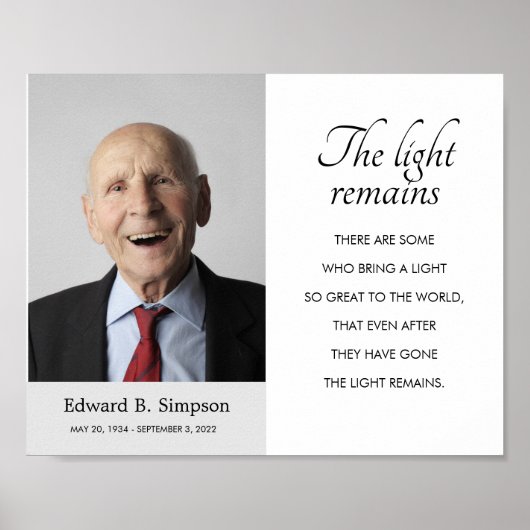 Het Licht Blijft Funeral Gedicht Met Foto Poster (Voorkant)